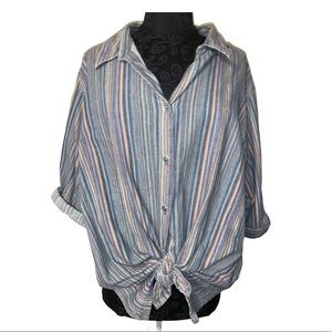Soft Neutral Colored Striped Button Up Shirt